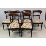 Set of Six William IV Mahogany Bar Back Dining Chairs with Contemporary Upholstered Drop-in Seats