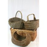 Wicker log basket plus three other baskets