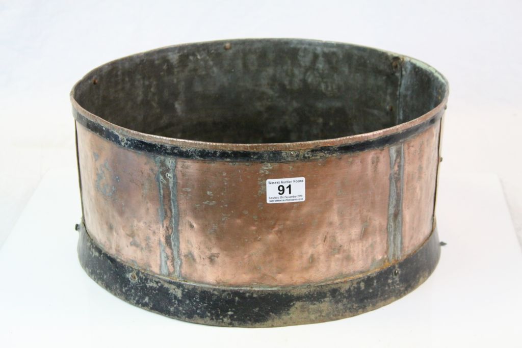 Antique Copper & Iron Bound Circular Pot, 40cms diameter