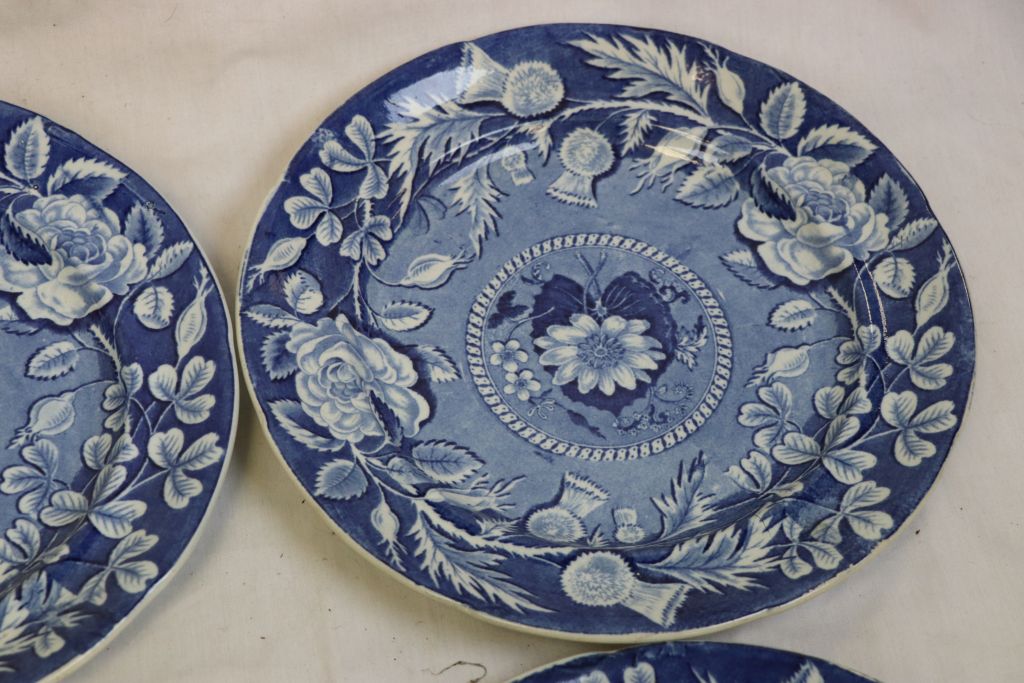 Set of six 19th Century blue & white plates, The Robert Bruce, commemorated death plate for George - Image 5 of 8