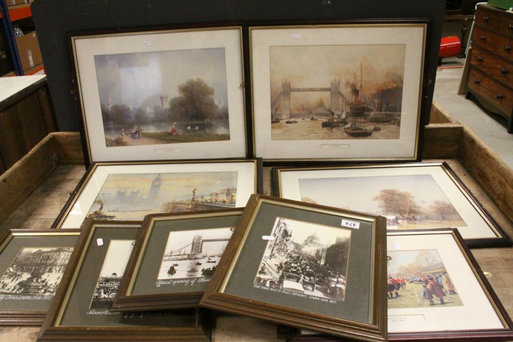 Set of framed photographic images of old London street scenes