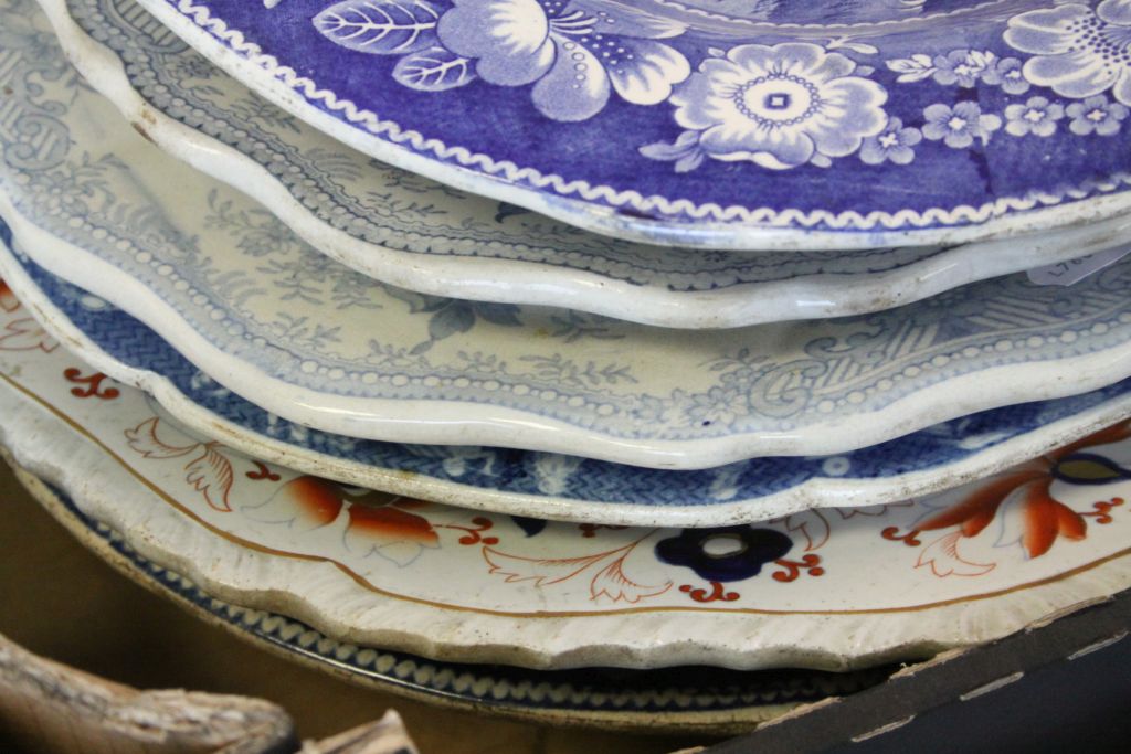 Large quantity of 19th century blue & white meat plates to include willow pattern - Image 2 of 3