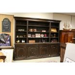 Large Victorian Dark Oak Library Bookcase, the upper section with three compartments with adjustable