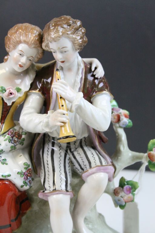 Two 19th Century ceramic Sitzendorf figure groups, both marked to base, the tallest approx 21cm - Image 4 of 11