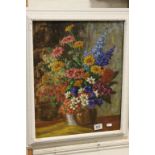 Pawlitschek - framed oil painting still life of flowers, signed, approx. 49 x 39cm
