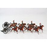 Metal Soldiers - Britains Set 39 Galloping Gun Team with Outriders with one canon, vg with some