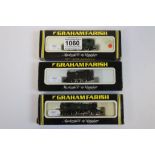 Three boxed Graham Farish N gauge locomotives to include No 1016 Class J94 BR Black, No 1605 Prairie