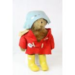 Original Ganz Bros Toys Canada Paddington Bear, with yellow boots and tag, missing one button