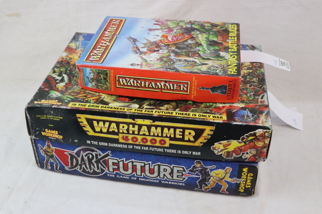 Three boxed Games Workshop games to include No.0151 Warhammer 40,000, No.00291 Dark Future and No.