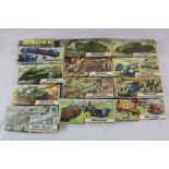 12 unmade boxed Airfix OO plastic model kits to include Panzer IV Tank, Bloodhound, Crusader Tank,