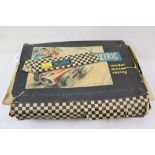 Boxed Triang Scalextric Set 1 with both slot cars and drivers, plus additional track, tatty box