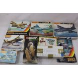 Seven boxed unmade model kits to include 5 x 1:72 Matchbox aviation featuring PK-606 PB4Y-2