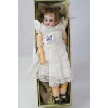 Armand Marseille bisque headed doll with sleeping glass eyes, teeth, fingers gd, in original dress