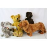 Four soft toys to include Steiff Jumbo The Elephant with original tag and bell to trunk