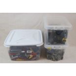 Quantity of Lego technics to include wheels, accessories and various parts (3 tubs)