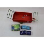 Mettoy tin plate trailer plus 2 tin plate cars and a boxed German tin plate / plastic frog
