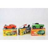 Three boxed Matchbox Superfast Rolamatics diecast models to include 35 Fandango in white, 67 Hot