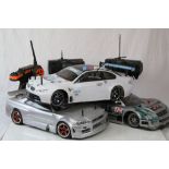 Three fuel remote control cars to include a Nissan GTR, BMW M3 and a Mercedes CLK together with