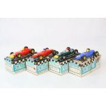 Four boxed Triang Scalextric slot cars to include C72 BRM in green, C86 Porsche in red, C67 Lotus in