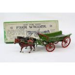 Boxed Britains Home Farm Series 5F Farm Wagon with both horses, paint loss and wears showing