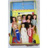 Original Sindy Hotel Room Travel Case (damage to lid) containing 8 dolls mainly with original