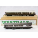 Two boxed Westdale O gauge scale model kit coaches, both built and vg