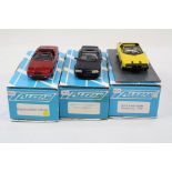 Three boxed 1:43 Alezan plastic models to include Alpine V5 GT Cabriolet in dark blue, 1972 Alfa