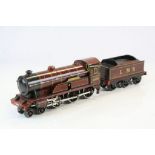 Bing clockwork LMS 4-6-0 locomotive and tender in maroon, with key