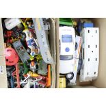 Quantity of vintage play worn diecast, tin plate and plastic models to include Aoshin tin plate