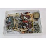 Group of early metal farm and zoo animals plus figures, fences and various accessories, play worn