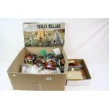 A box of mainly Timpo & Britains Wild West Toy Figures and accessories to include TeePee's, Stage