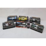 Six cased Scalextric slot cars to include C135 Elf Tyrrell 008, C281 Red Motorcycle Combination,