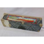 Boxed Hornby Speed Boat 4 with instructions, grubby and with wear, repair to box, in blue