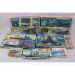 Ten military ship construction kits, Revell, Airfix etc, to include HMS Nelson, USS Montrose, HMS
