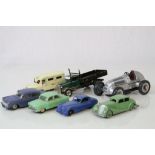 Seven vintage tin plate, plastic and diecast models to include No Rev plastic Opel Kapitan, Schuco