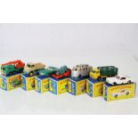 Seven Matchbox diecast models to include 38 Honda M/Cycle & Trailer, 30 8 Wheel Crane, 34 Volkswagen