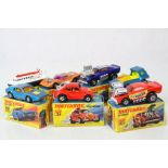 Seven boxed Matchbox Superfast diecast models to include 26 Big Banger in red, 72 Hovercraft, 48