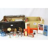 Quantity of mid 20th C dolls house furniture featuring both wooden and plastic examples