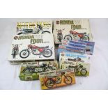 11 unmade boxed plastic model kits, to include Airfix 1/8 Honda 750 Four x2, Elsinore 1/8 Honda
