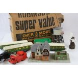 Quantity of plastic/tin plate/wooden model railway, HO/OO gauge, to include 2 locomotives, rolling
