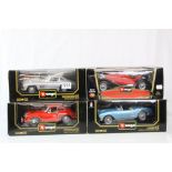 Four 1:18 boxed Burago diecast models to include 3021 Porsche 356B Coupe 1961, 3010 Lancia Aurelia