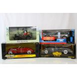 Four boxed 1:18 diecast models to include Gate Laurel & Hardy in "Another fine Jeep", James Bond 007