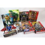 Seven boxed/carded Mattel figures to include DC Aquaman Trident Strike, DC Batman v Superman heat