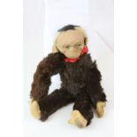 Farnells Alpha Toys (England) early-mid 20th Century straw filled, real fur monkey with glass eyes