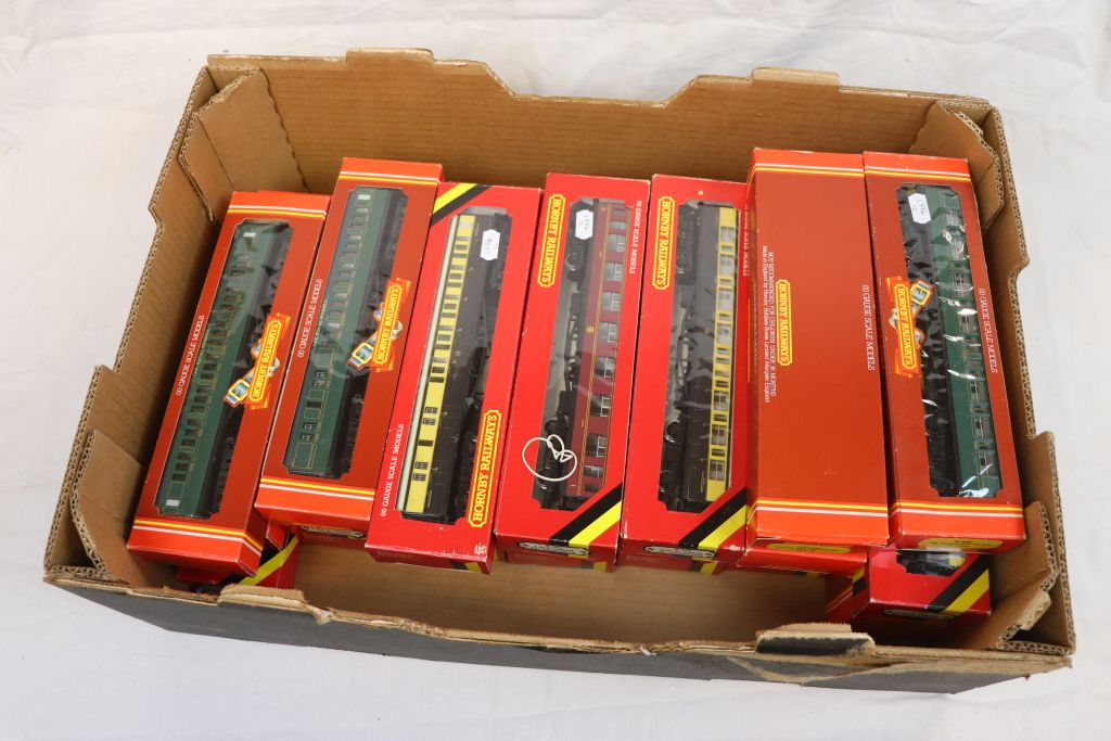 23 Boxed Hornby OO gauge items of rolling stock to include R423 LMS Brake 3rd Coach (Coronation