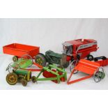 Group of metal and tin plate farming models to include Mettoy trailer, Britains Massey Ferguson