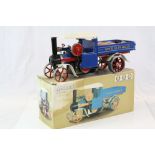 Boxed Mamod Steam Wagon in blue, play worn with paint loss, plus accessories, fair box showing wear