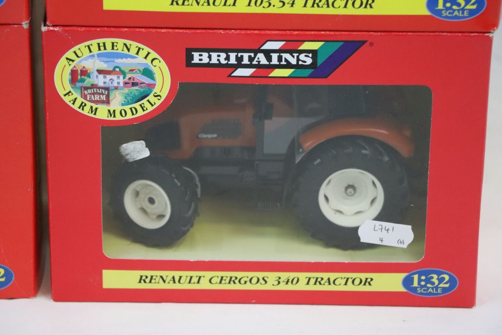 Six boxed 1:32 Britains Authentic Farm models tractor models to include 00225 Renault Cergos 340, - Image 6 of 8