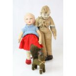 Merrythought felt soldier, showing some wear to face, fabric body plus a Deans Rag Book doll (