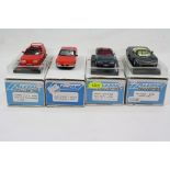 Four boxed 1:43 Alezan plastic models to include 1986 Alfa Vivace Spider Pininfarina in red (wing
